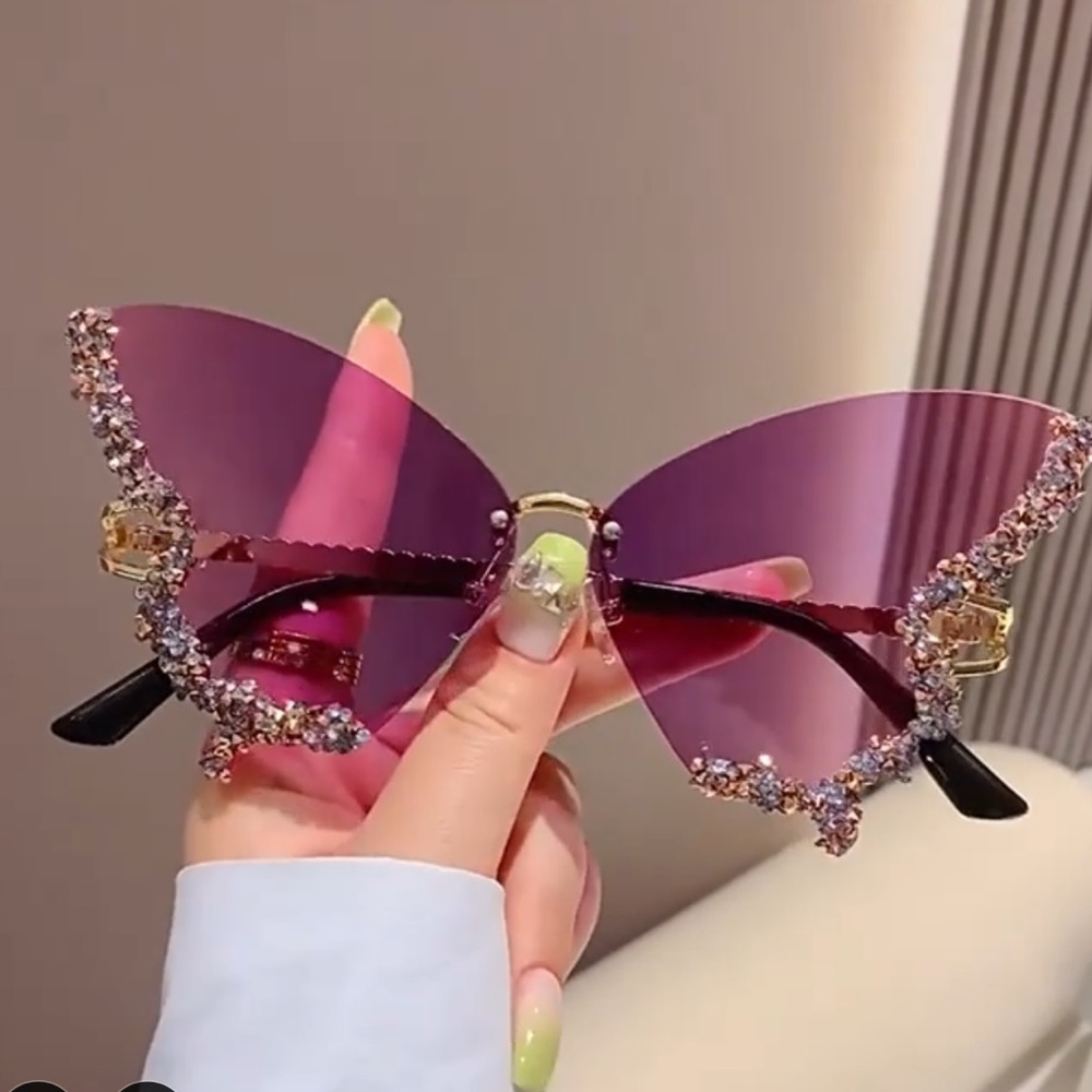 New Purple Butterfly Rhinestone Sunglasses
